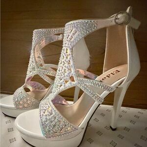 Elegant White Rhinestone Heels